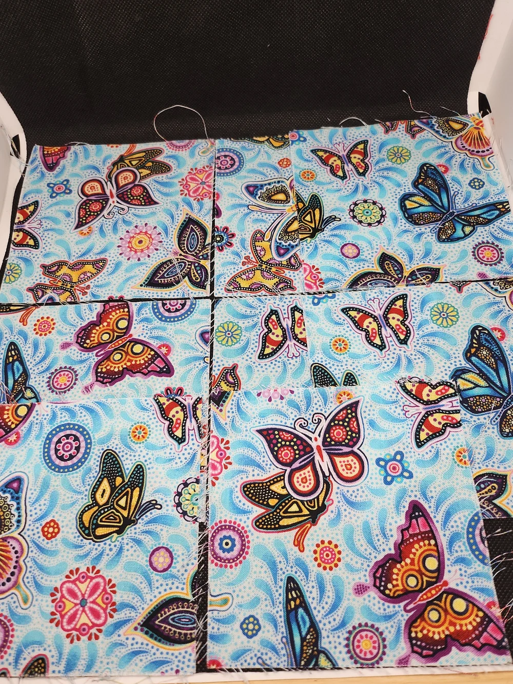 Light Blue Butterfly Print Quilting Fabric Squares 4.75 Onches 9 Pcs